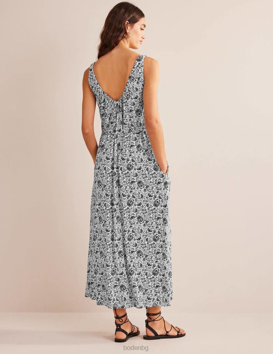 облекло Boden макси рокля от трико с v-образно деколте клонче черна и гардения Жени LL68945