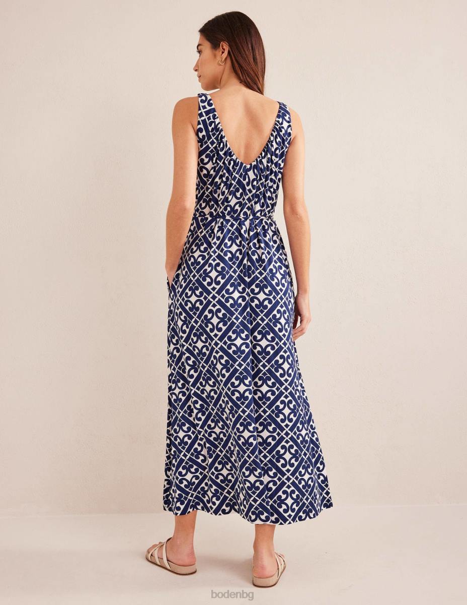 облекло Boden макси рокля от трико с v-образно деколте пруско синьо и спокоен гео Жени LL68996