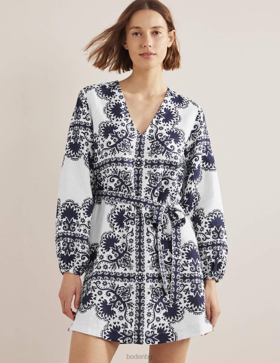 облекло Boden мини кафтан с v-образно деколте и талия Navy & Milos тераса Жени LL681184
