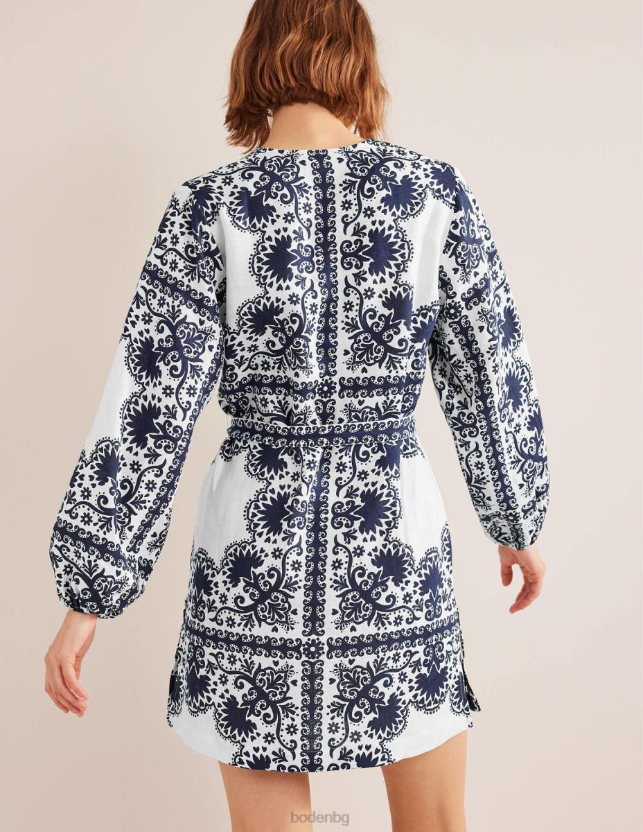 облекло Boden мини кафтан с v-образно деколте и талия Navy & Milos тераса Жени LL681184