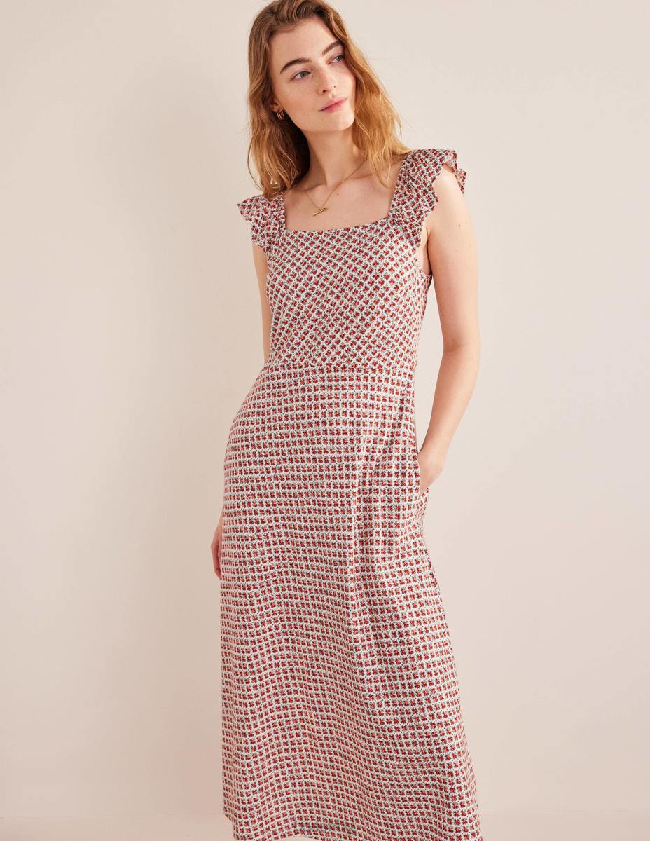 облекло Boden миди рокля от трико с волани vermillion & цъфтяща пъпка Жени LL681055