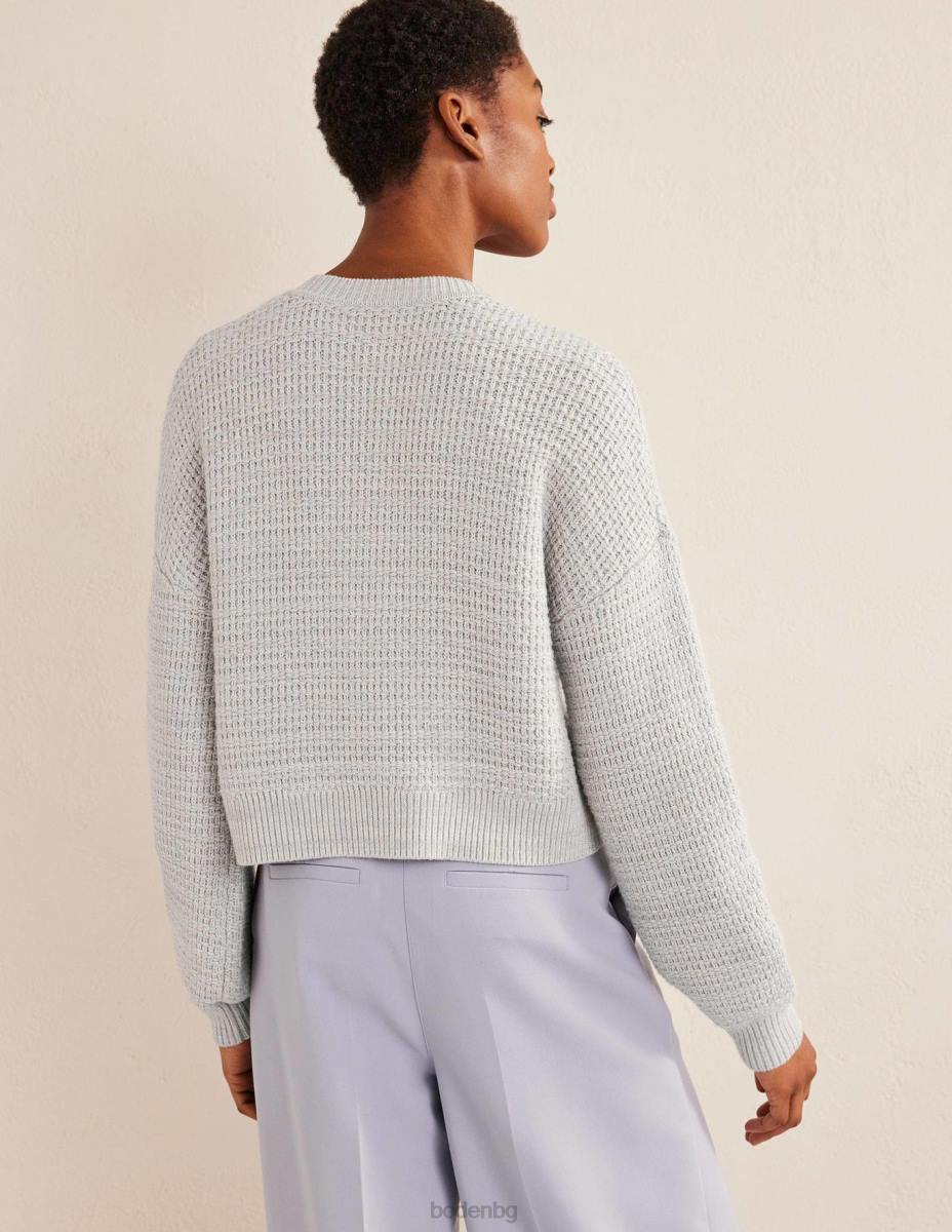 облекло Boden текстурирано плетено бомбър яке сребърен меланж Жени LL681545