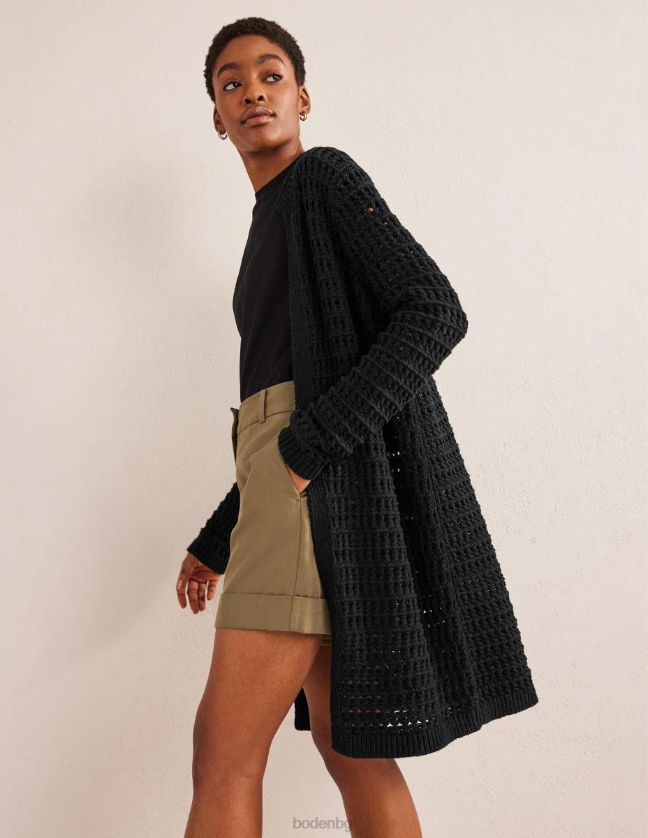 облекло Boden плетене на една кука палто черен Жени LL681592