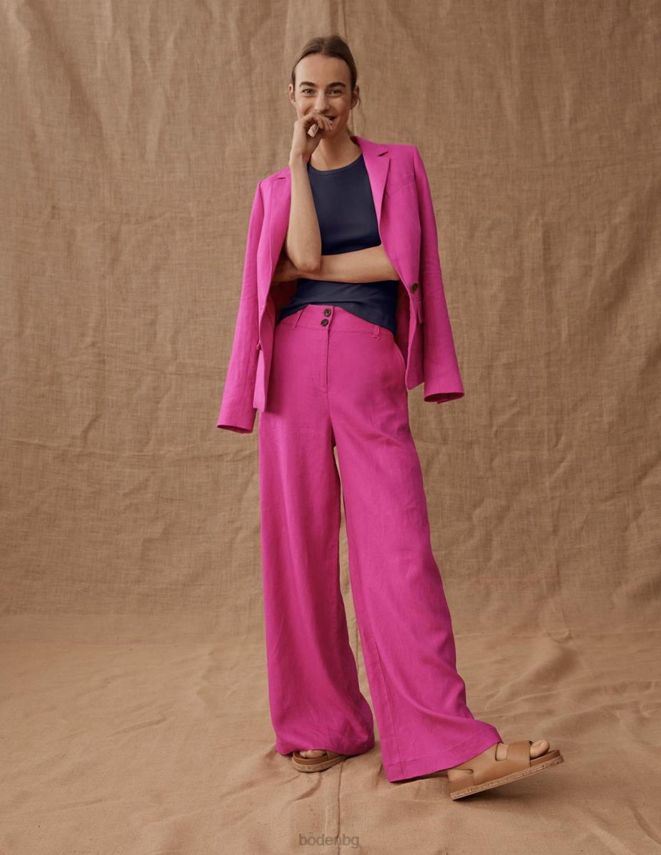 облекло Boden ленени панталони Highbury розово виолетово Жени LL682588