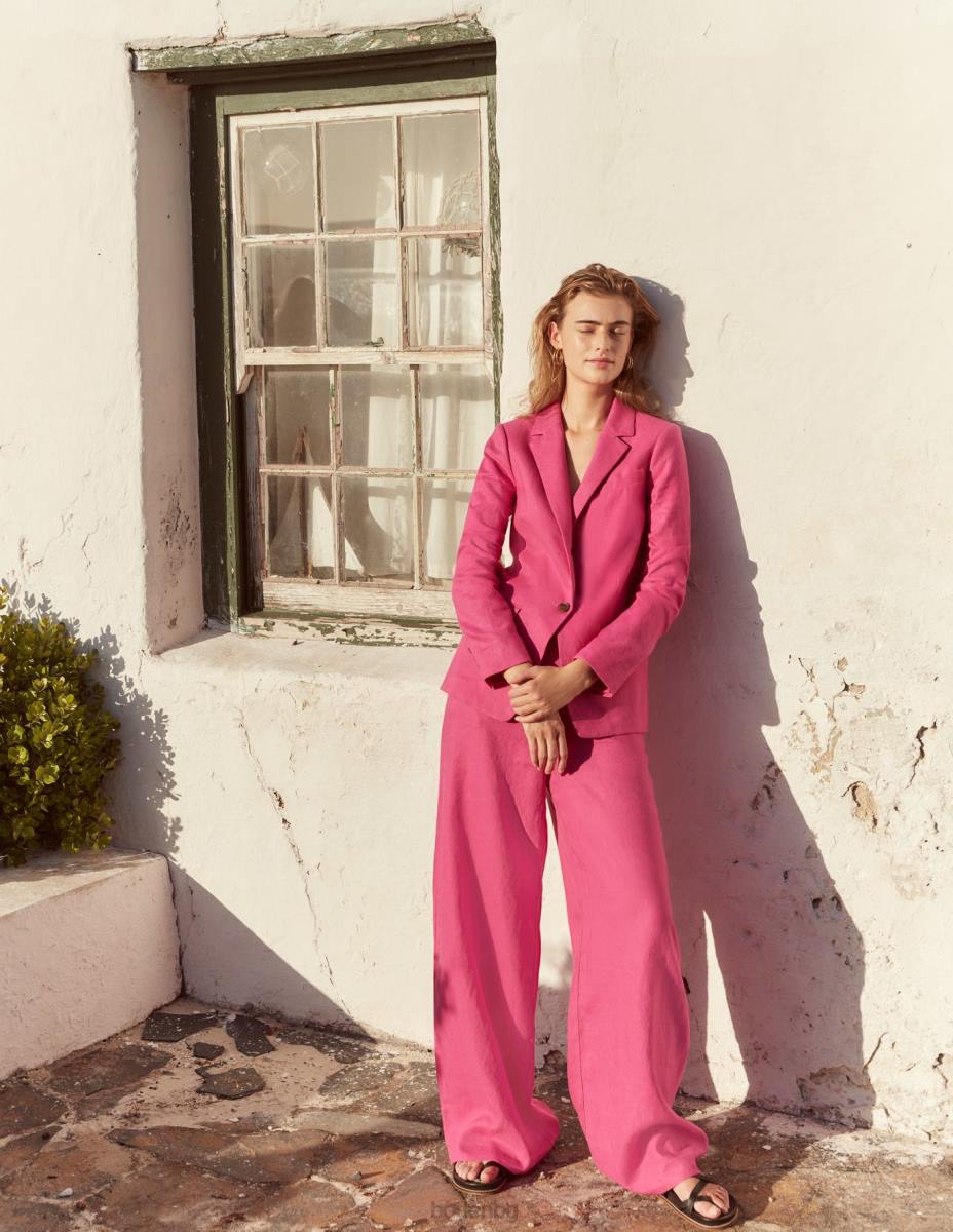 облекло Boden ленени панталони Highbury розово виолетово Жени LL682588