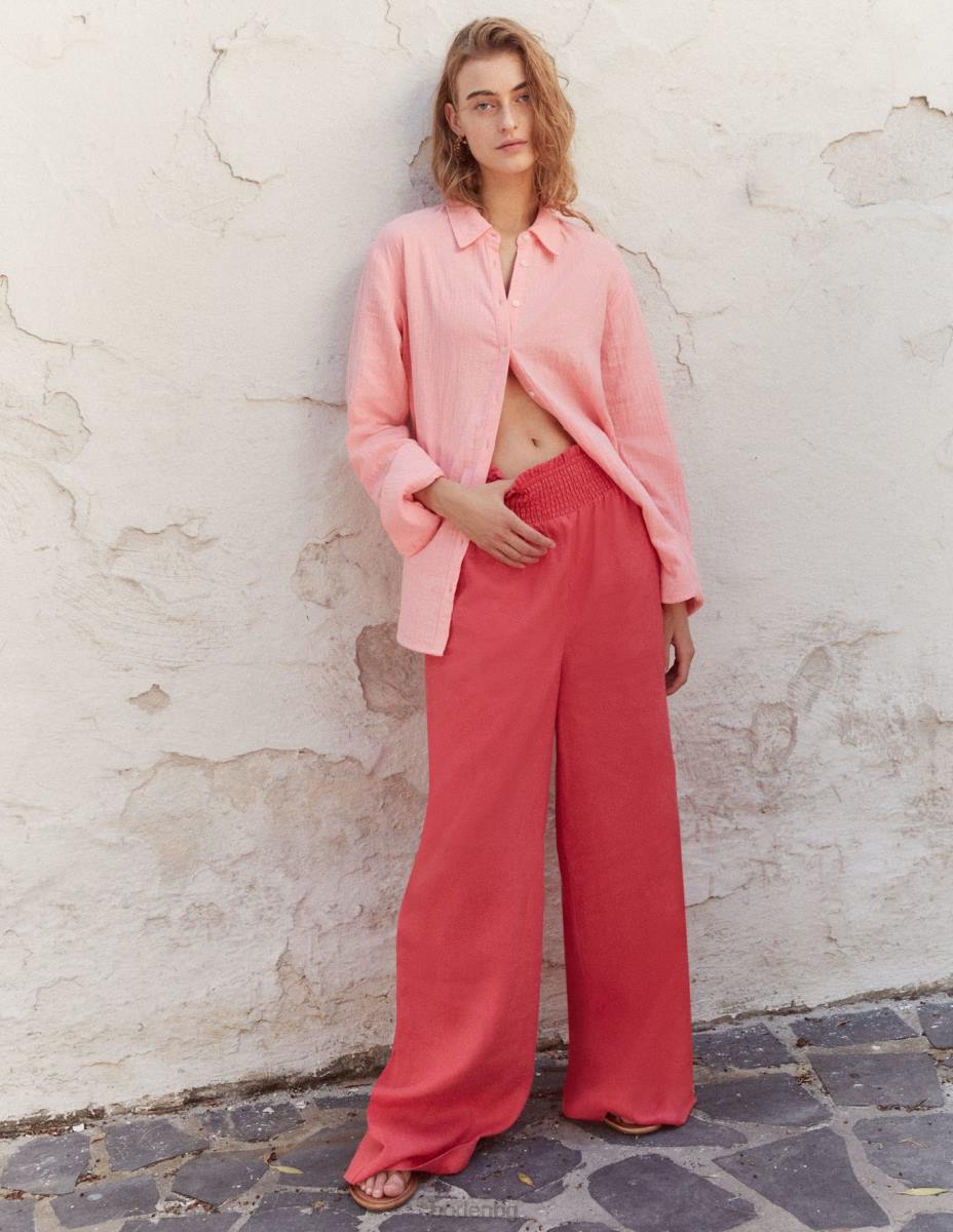 облекло Boden ленени панталони с набраздена талия корал Жени LL681451