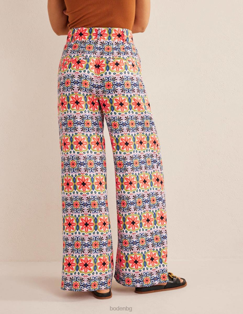 облекло Boden ленен панталон с широк крачол мулти & гоблен райе Жени LL681453