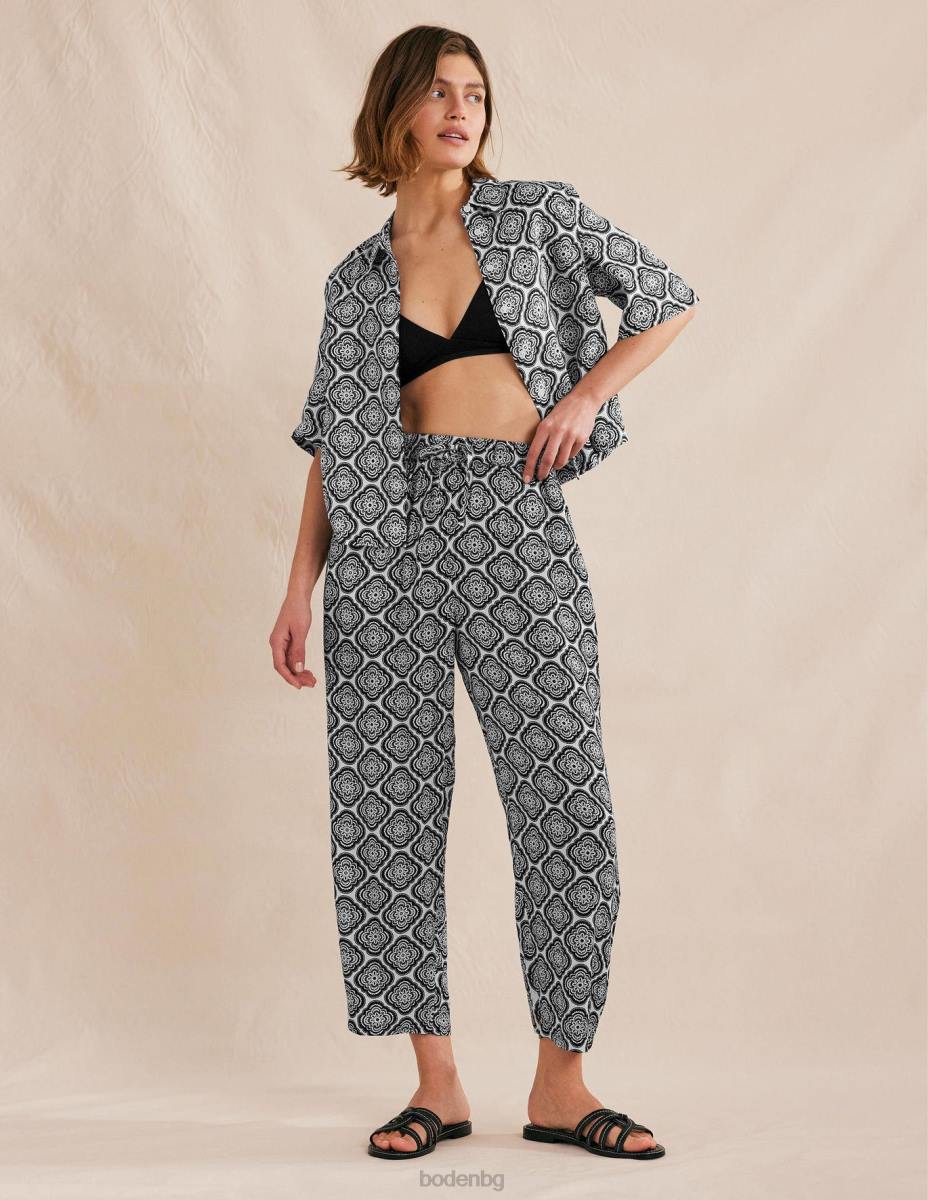 облекло Boden издърпани панталони с набръчкани панталони черен и растителен руж Жени LL681494