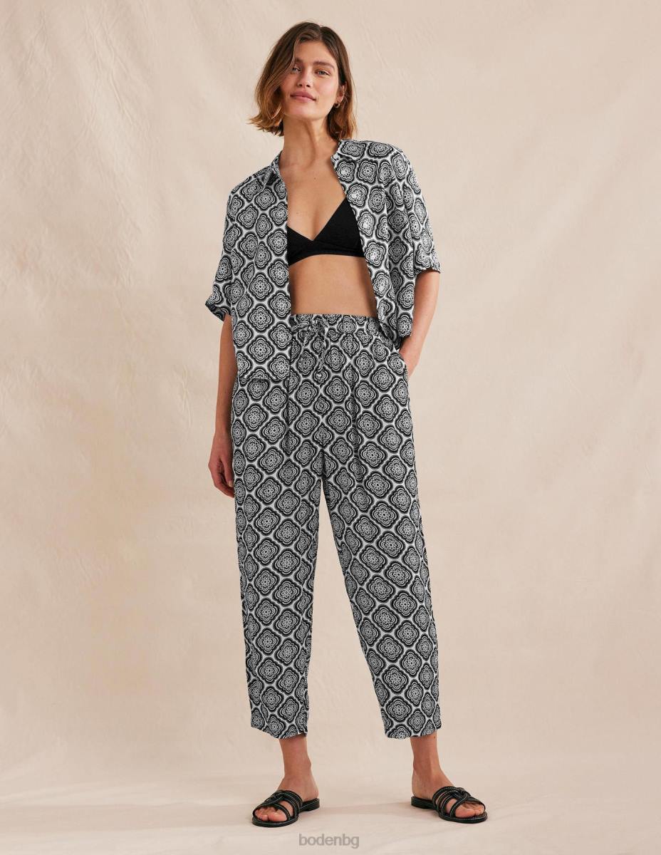 облекло Boden издърпани панталони с набръчкани панталони черен и растителен руж Жени LL681494