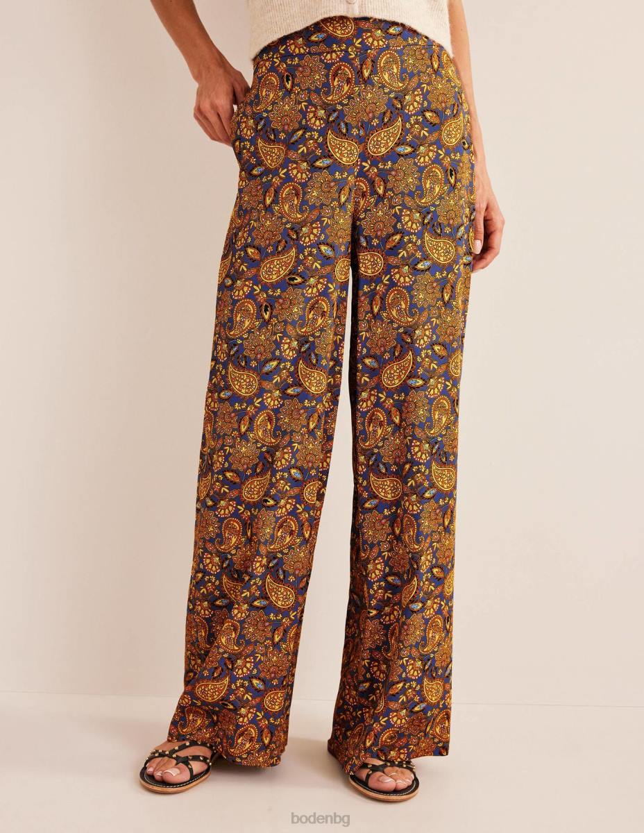 облекло Boden течни широки панталони събиране на злато и пейсли тераса Жени LL681552