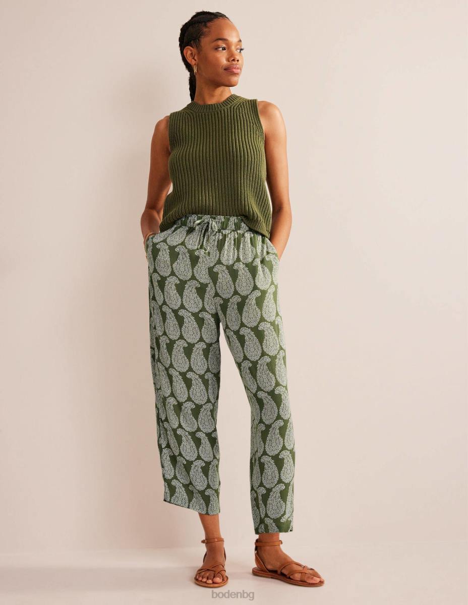 облекло Boden издърпани панталони с набръчкани панталони смърч и сладък пейсли Жени LL682250