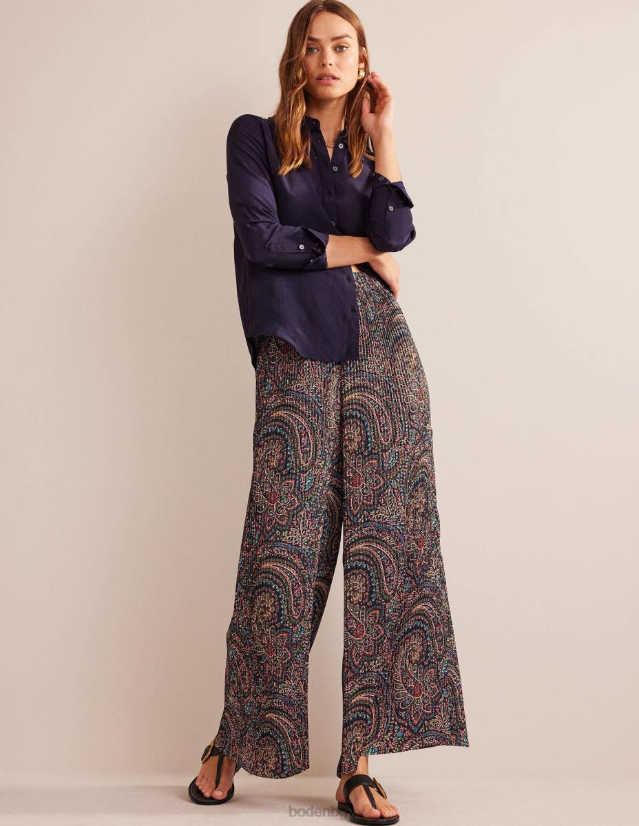 облекло Boden широки панталони от плисен сатен лек флот и дворец Жени LL68323