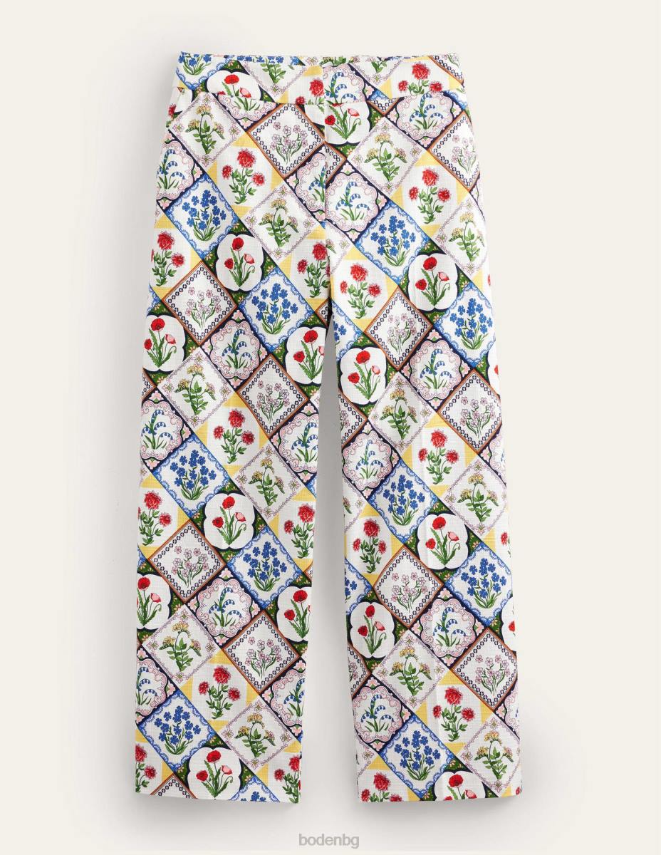 облекло Boden прав панталон с щампа слонова кост и бяла камбанка Жени LL68975