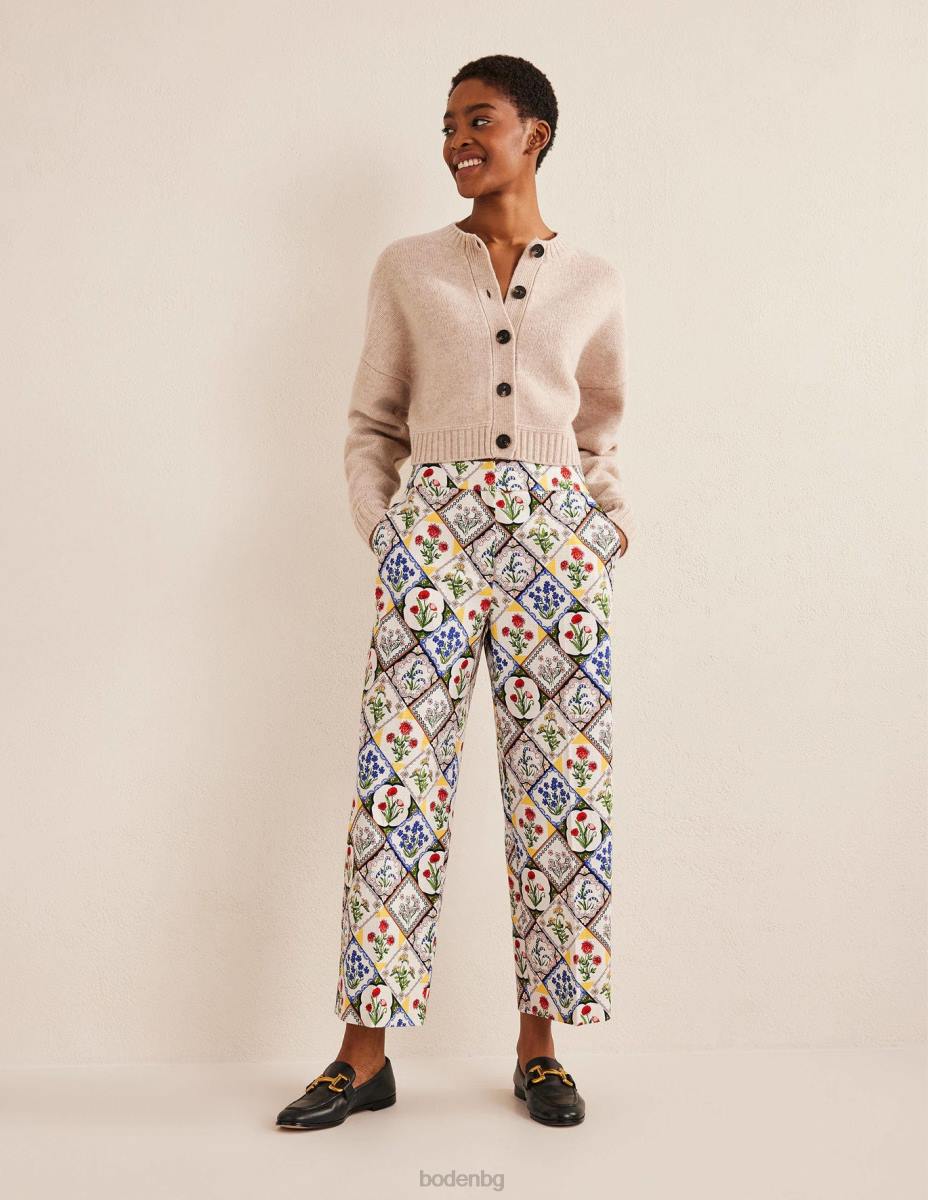 облекло Boden прав панталон с щампа слонова кост и бяла камбанка Жени LL68975