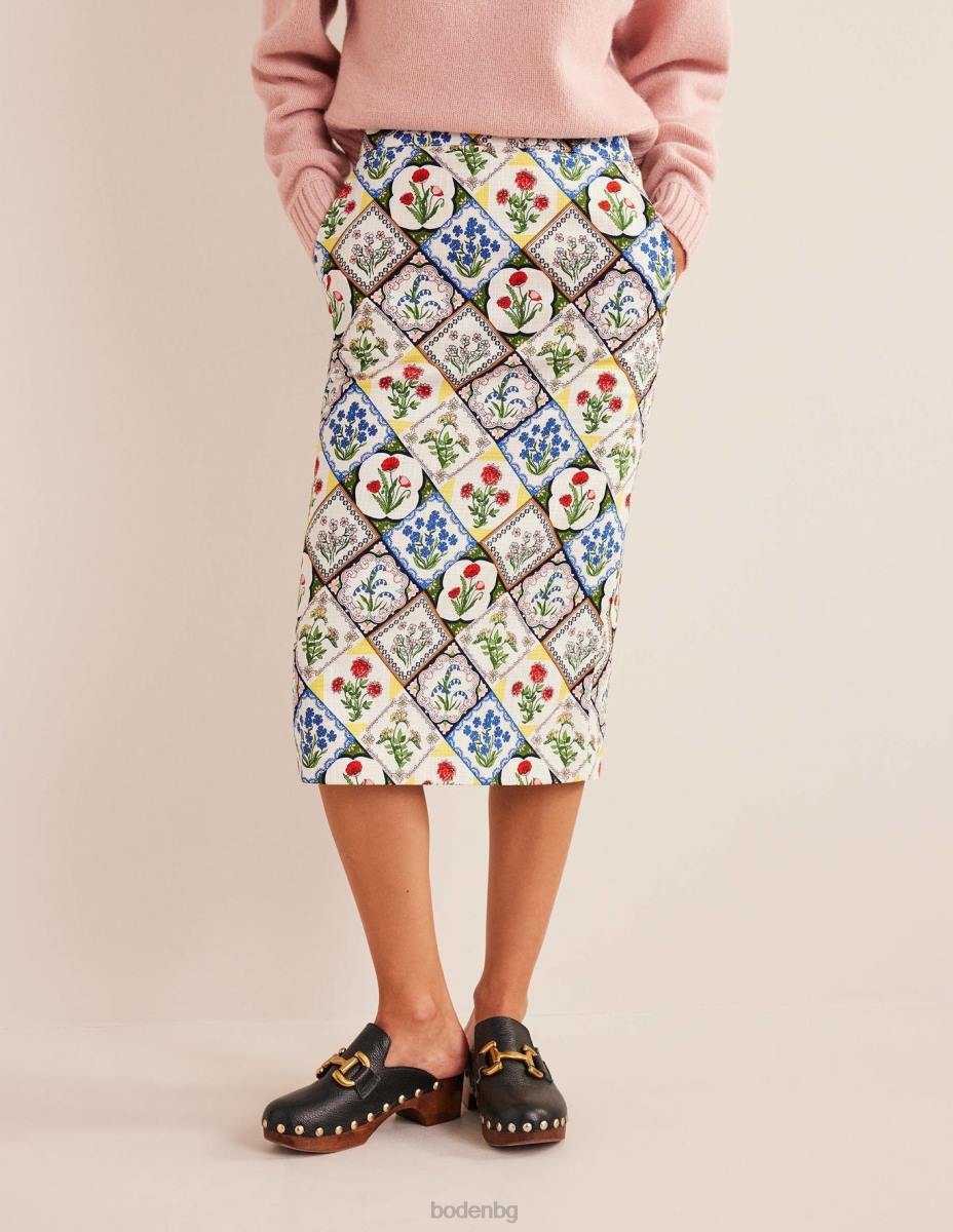 облекло Boden памучна текстурирана пола тип молив слонова кост и дива камбанка Жени LL681111