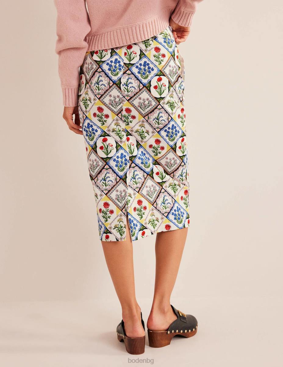 облекло Boden памучна текстурирана пола тип молив слонова кост и дива камбанка Жени LL681111