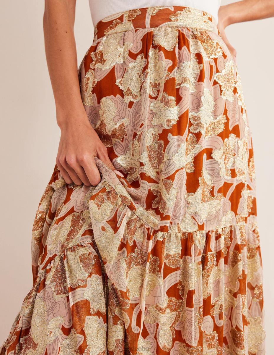 облекло Boden многослойна метална макси пола ръжда и пейсли вихър Жени LL681126