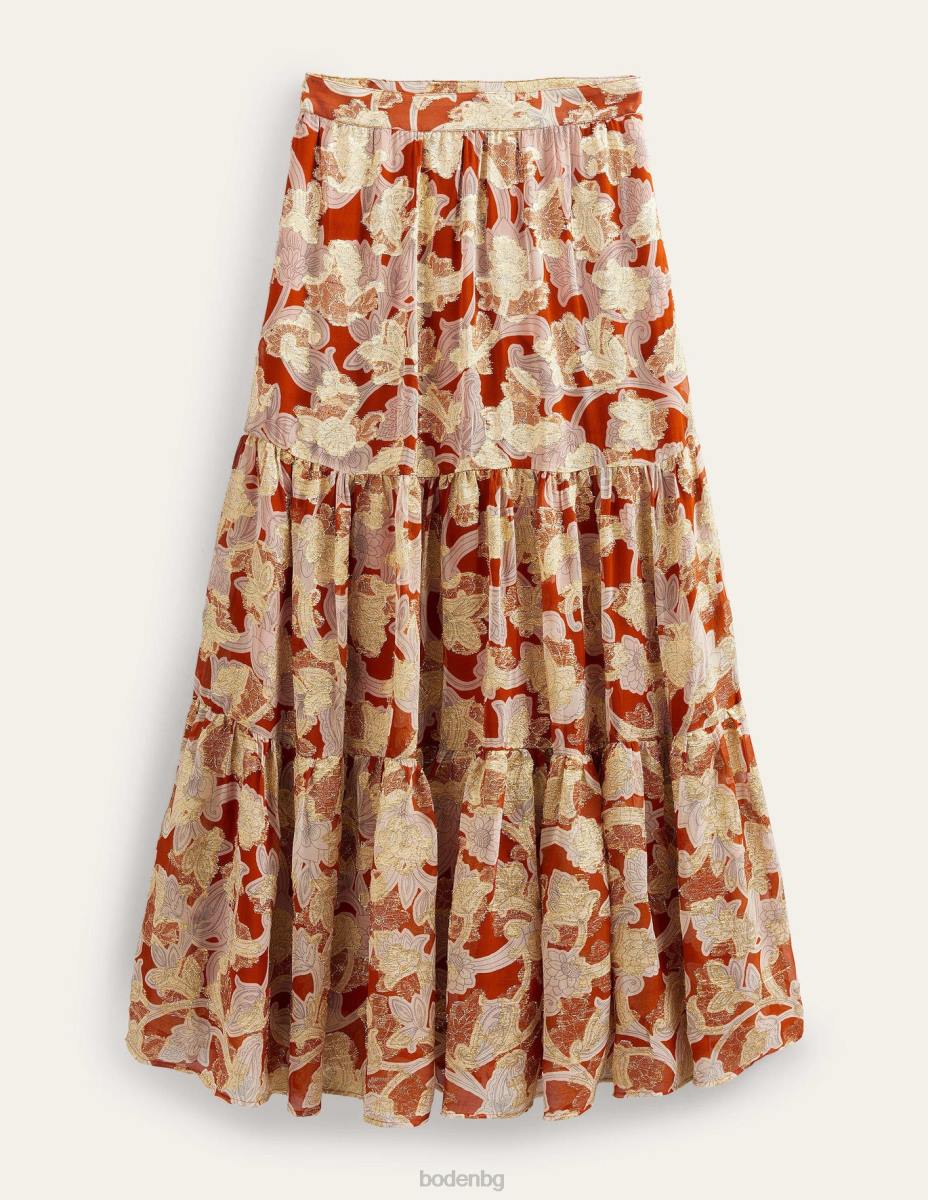 облекло Boden многослойна метална макси пола ръжда и пейсли вихър Жени LL681126