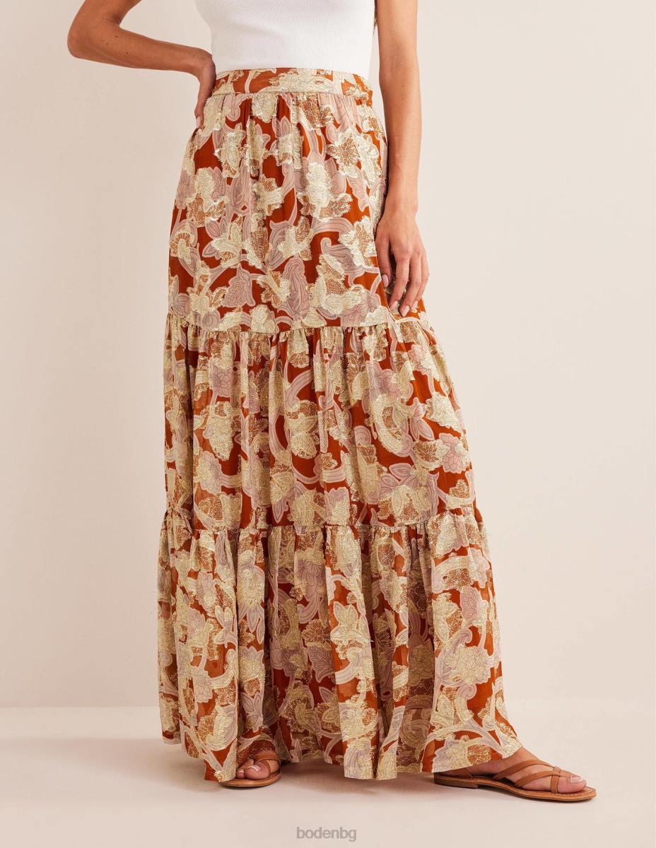 облекло Boden многослойна метална макси пола ръжда и пейсли вихър Жени LL681126