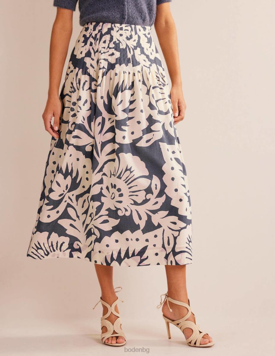 облекло Boden плисирана памучна миди пола тераса от сапфир и дъб Жени LL681223