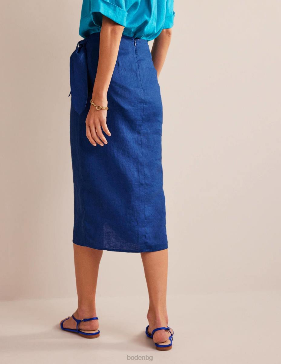 облекло Boden миди пола от лен отпред сапфир Жени LL681232