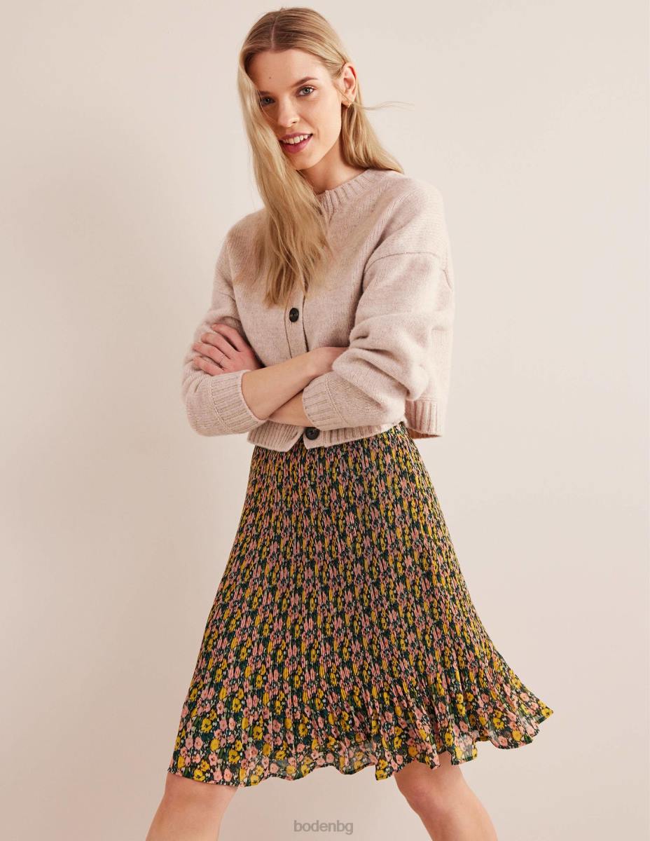 облекло Boden плисе пола с дължина до коляното изумрудена нощ и абстрактен мак Жени LL681243