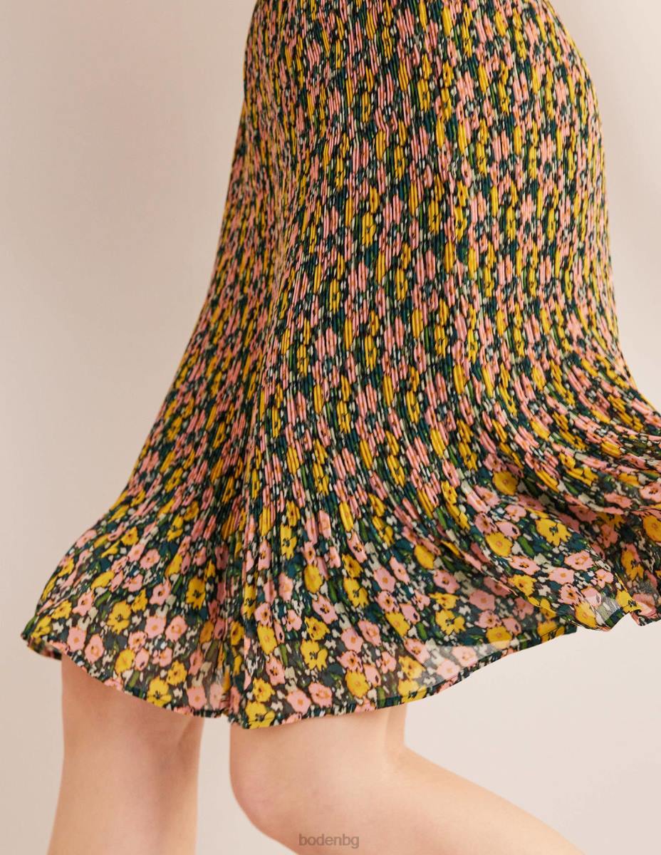 облекло Boden плисе пола с дължина до коляното изумрудена нощ и абстрактен мак Жени LL681243