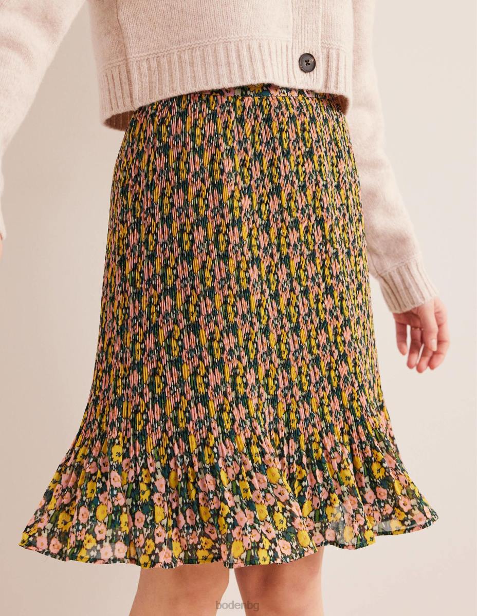 облекло Boden плисе пола с дължина до коляното изумрудена нощ и абстрактен мак Жени LL681243