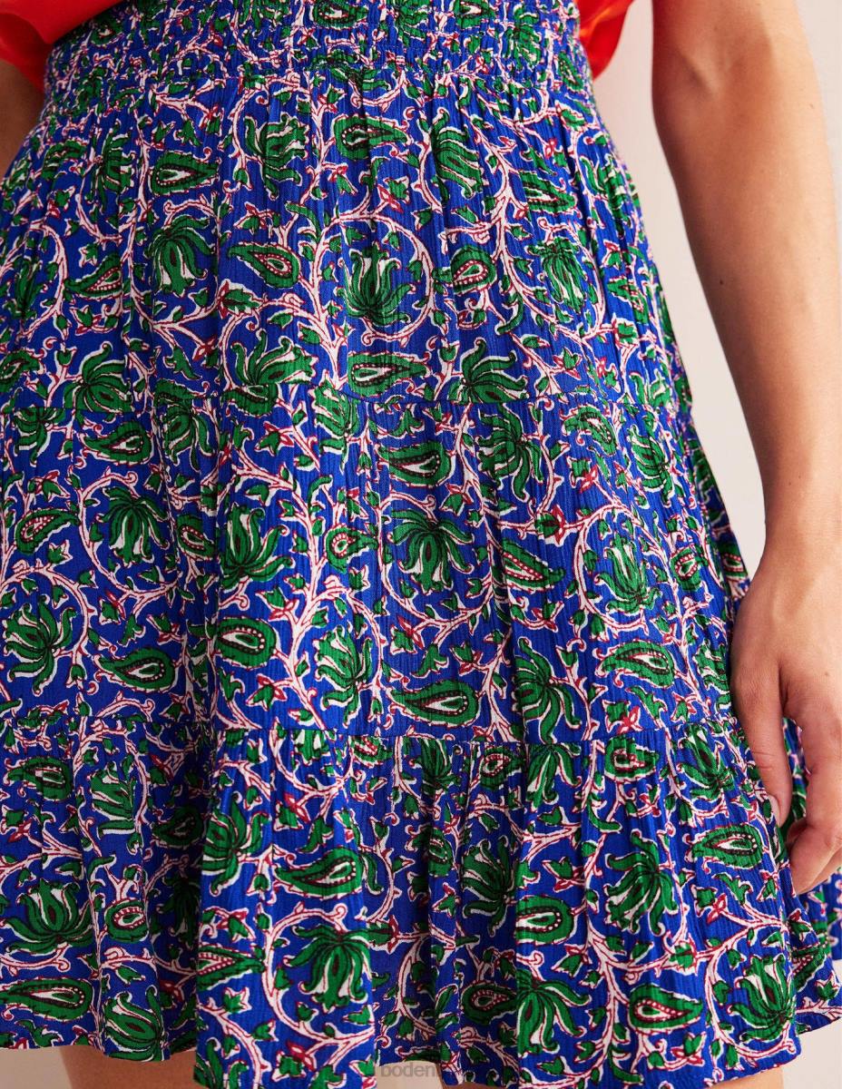 облекло Boden мини пола с бръчки синя вълна и ботаническа лоза Жени LL681251