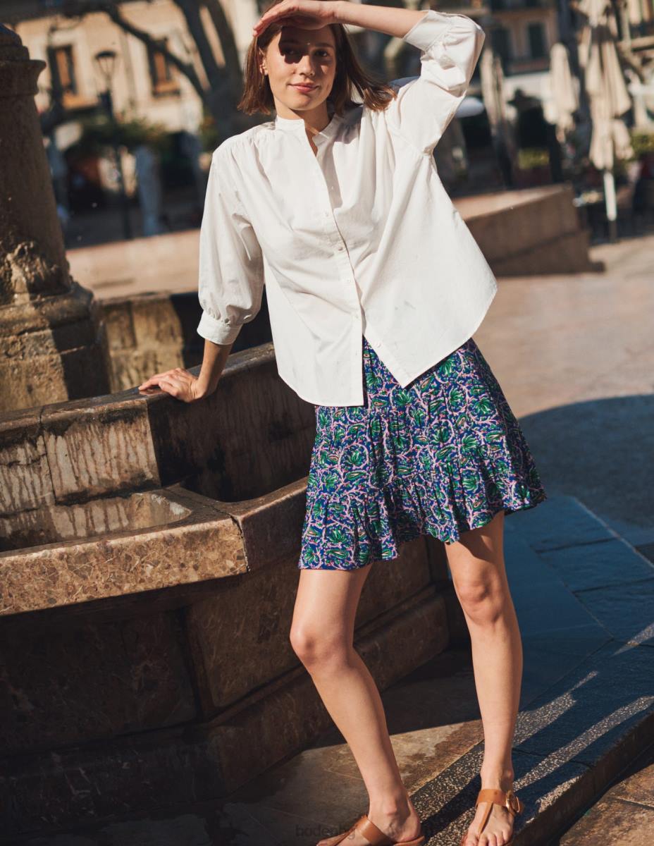 облекло Boden мини пола с бръчки синя вълна и ботаническа лоза Жени LL681251