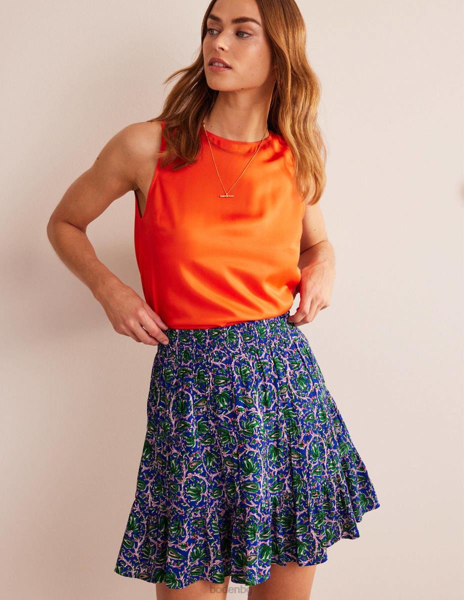 облекло Boden мини пола с бръчки синя вълна и ботаническа лоза Жени LL681251