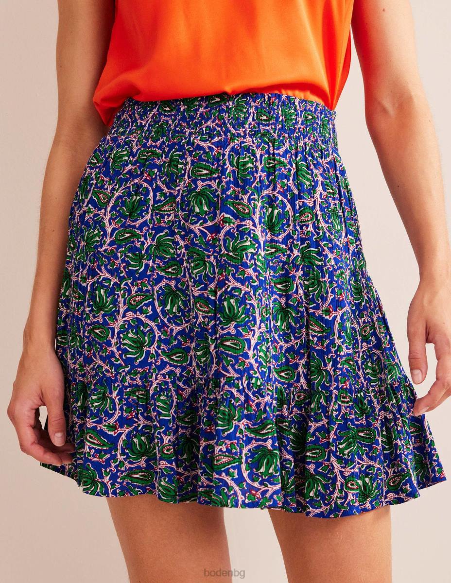 облекло Boden мини пола с бръчки синя вълна и ботаническа лоза Жени LL681251