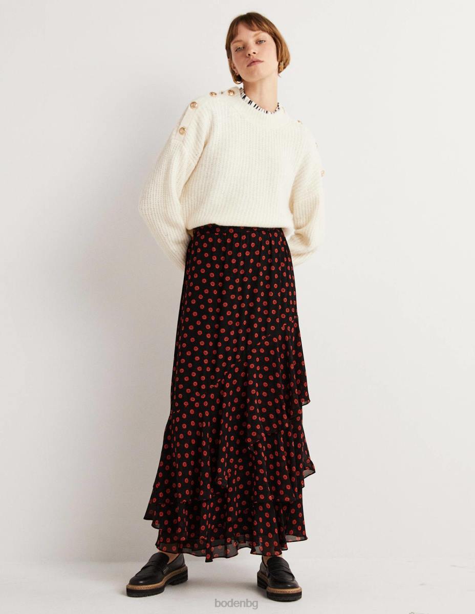 облекло Boden макси пола с множество волани черна и пъпка на петуния Жени LL681627