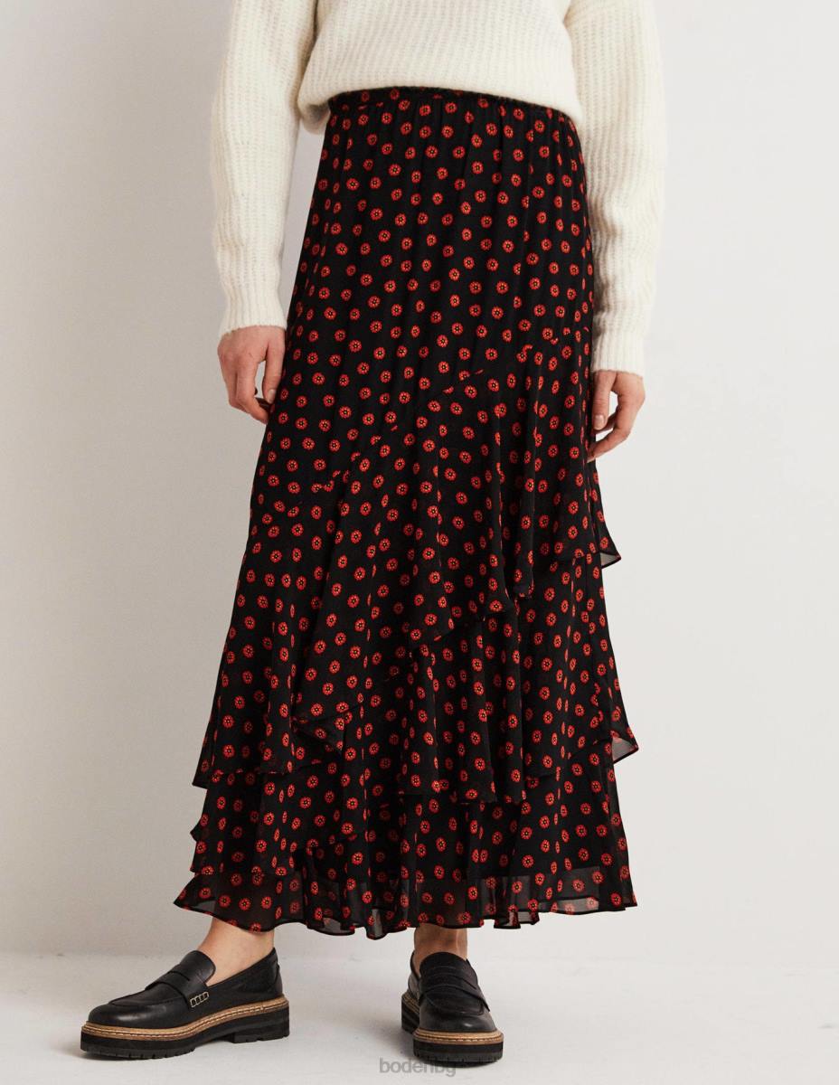 облекло Boden макси пола с множество волани черна и пъпка на петуния Жени LL681627