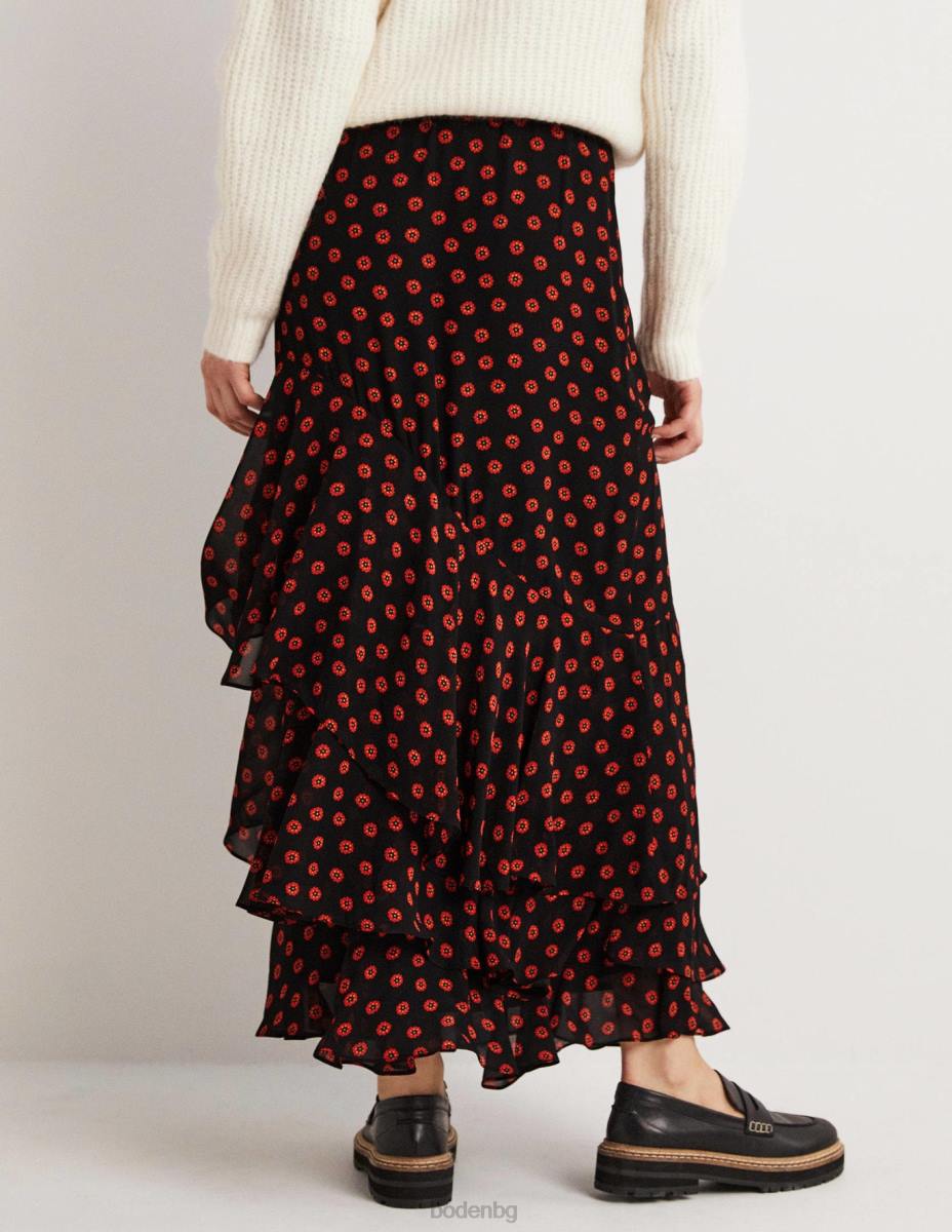 облекло Boden макси пола с множество волани черна и пъпка на петуния Жени LL681627