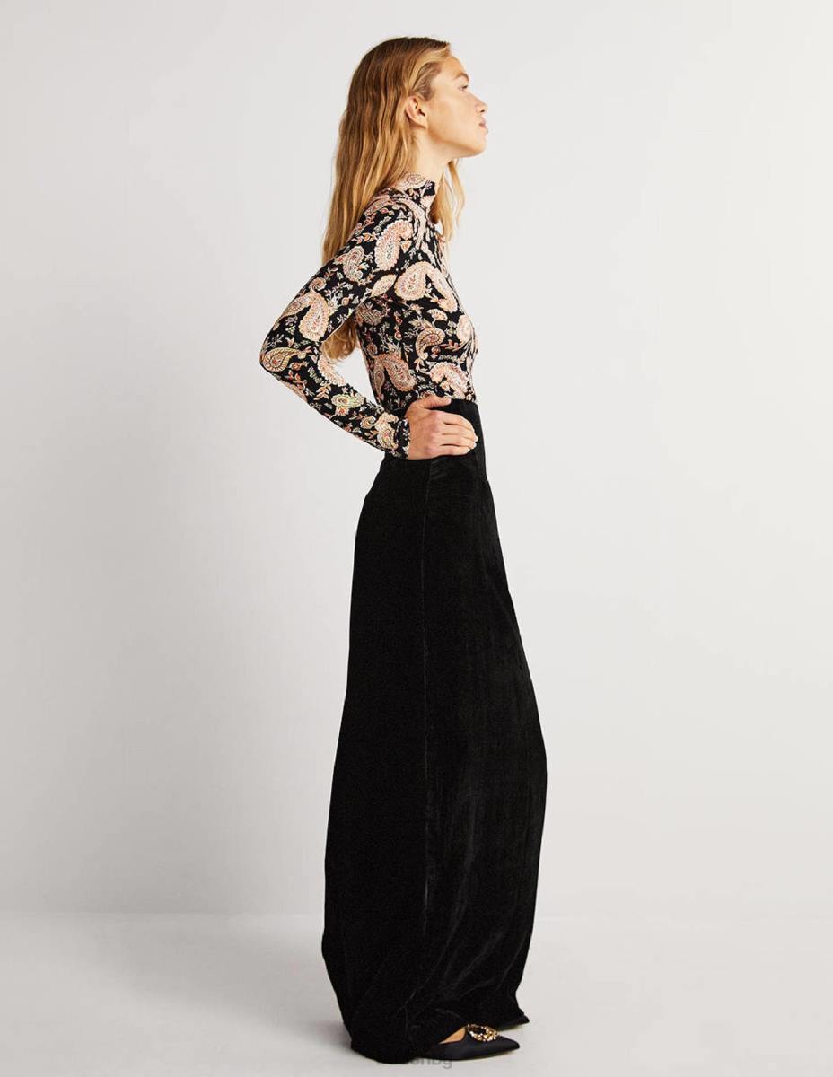 облекло Boden кадифена парти макси пола черен Жени LL681941