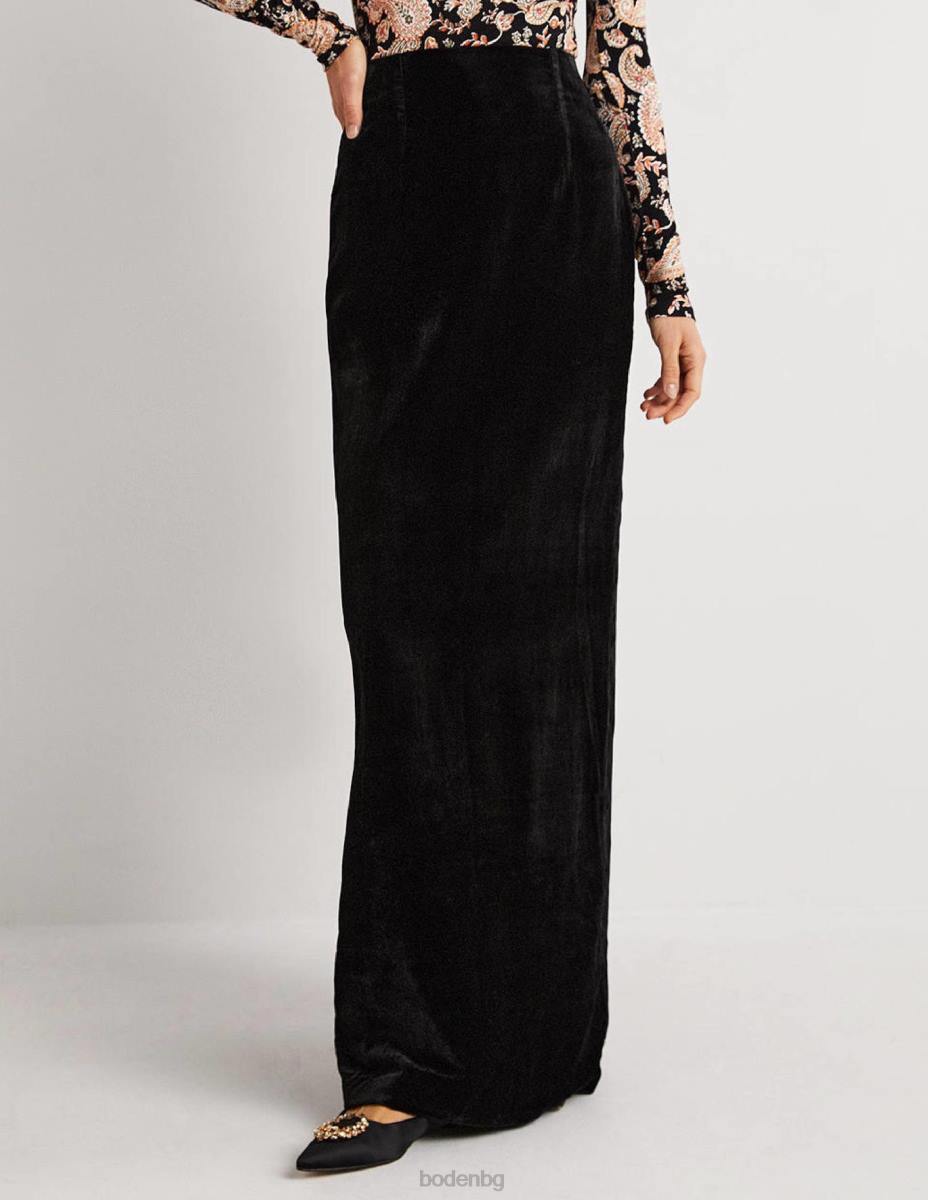 облекло Boden кадифена парти макси пола черен Жени LL681941