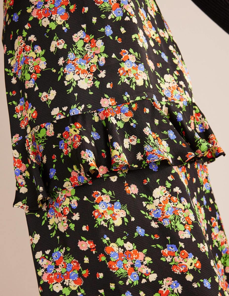 облекло Boden сатенена миди пола с волани черен и див клъстер Жени LL682129