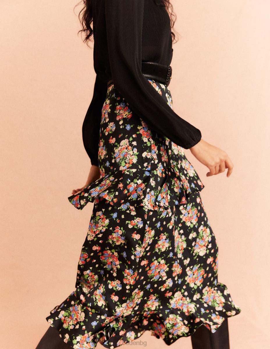 облекло Boden сатенена миди пола с волани черен и див клъстер Жени LL682129