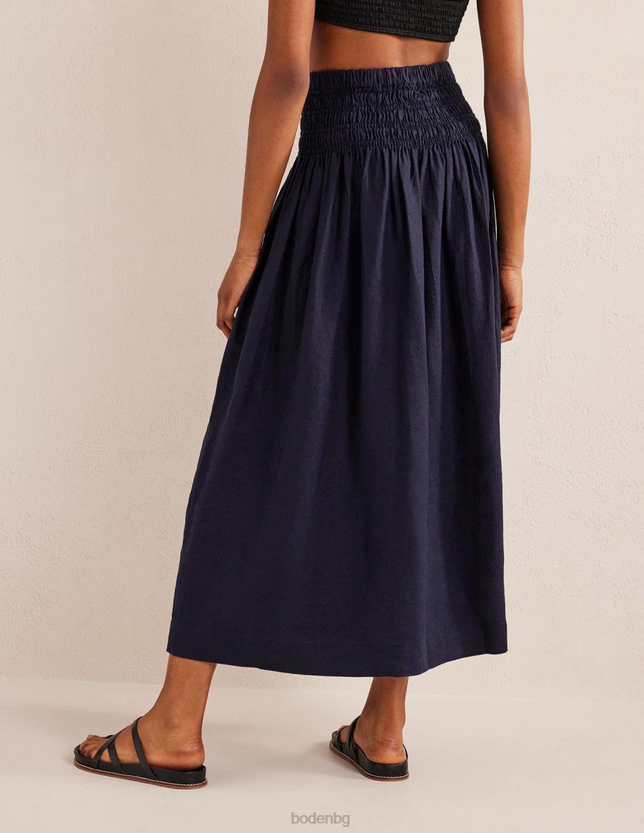 облекло Boden ленена миди пола с набраздена талия военноморски флот Жени LL682495