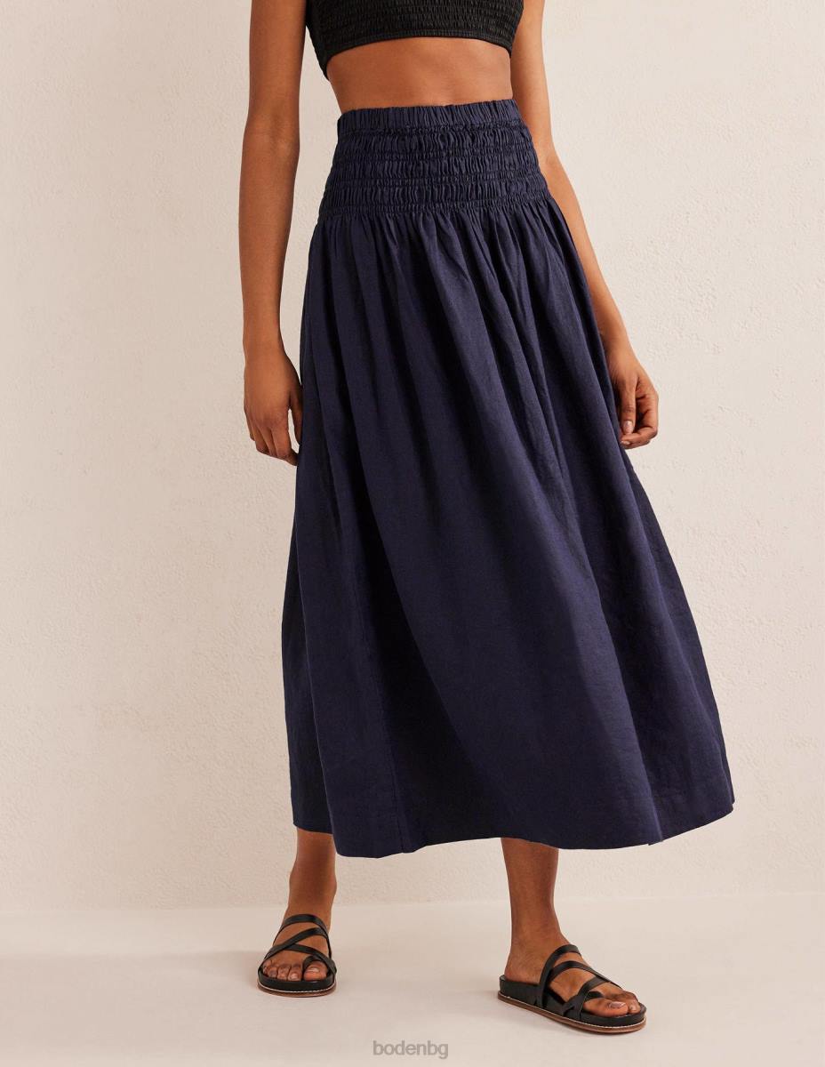 облекло Boden ленена миди пола с набраздена талия военноморски флот Жени LL682495