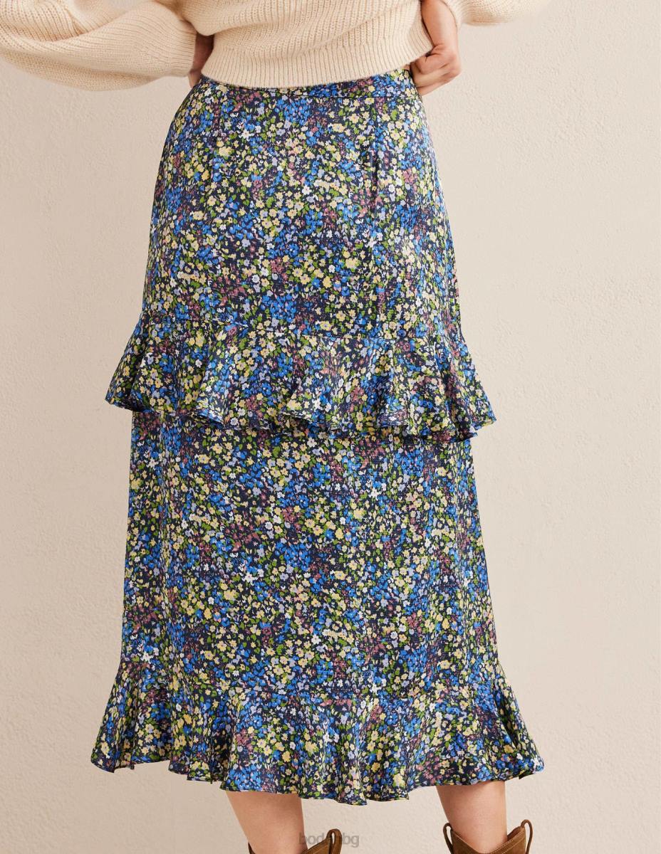 облекло Boden сатенена миди пола с волани сини мъглявини и венчелистче от гетдения Жени LL682512