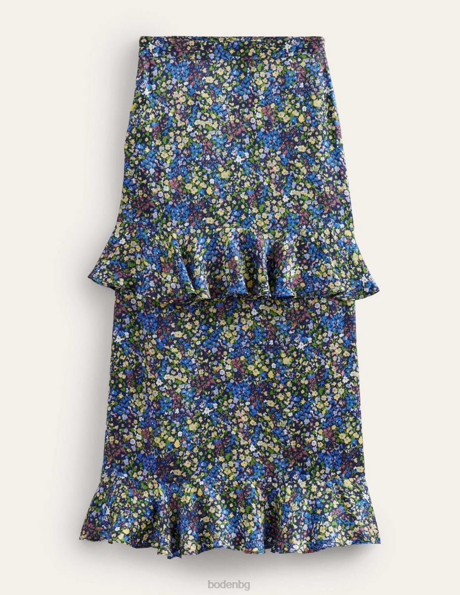 облекло Boden сатенена миди пола с волани сини мъглявини и венчелистче от гетдения Жени LL682512