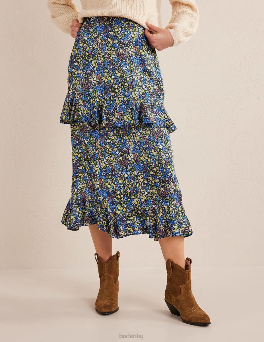 облекло Boden сатенена миди пола с волани сини мъглявини и венчелистче от гетдения Жени LL682512