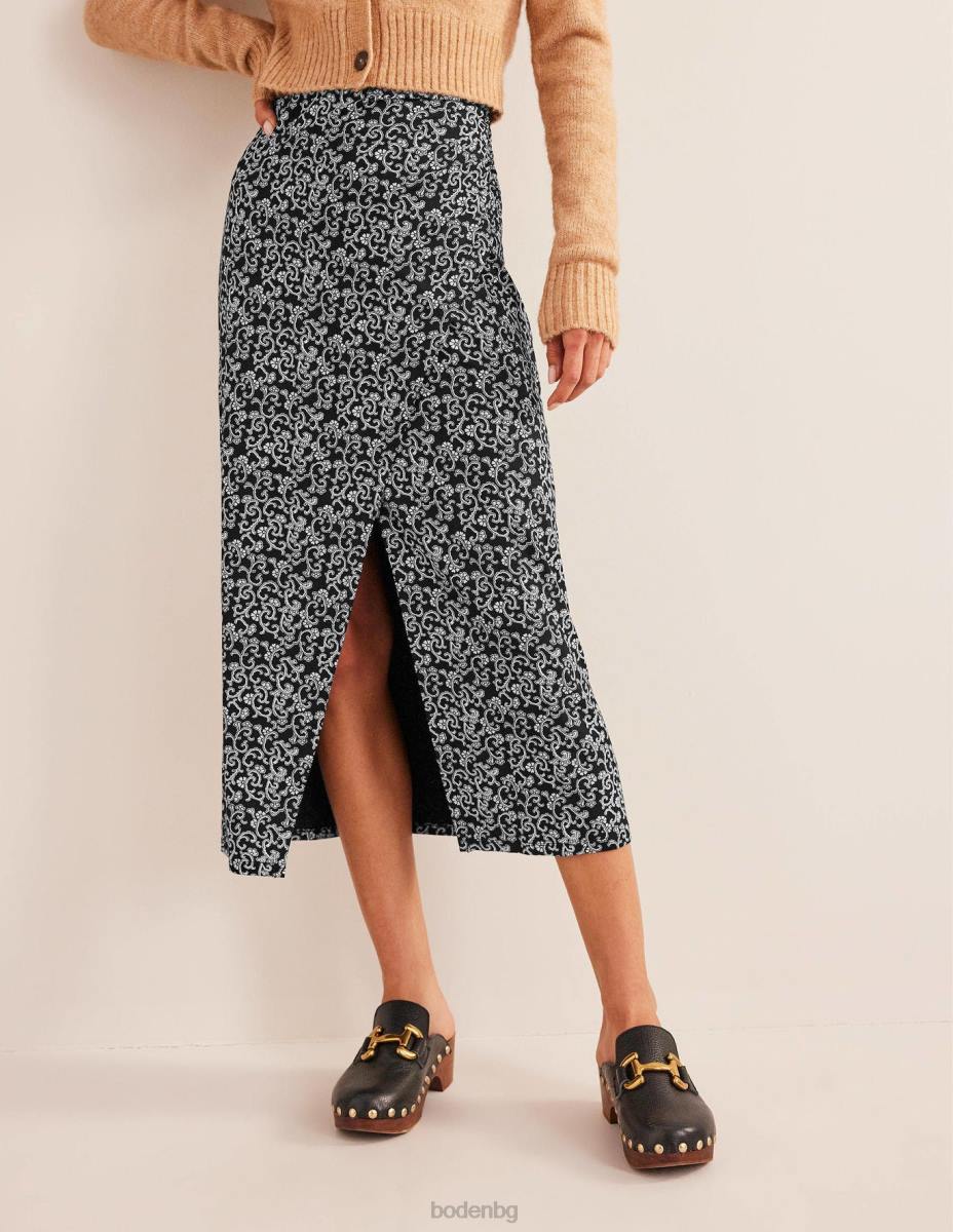 облекло Boden миди пола от джърси със странични разцепки черна и абстрактна лоза Жени LL682516