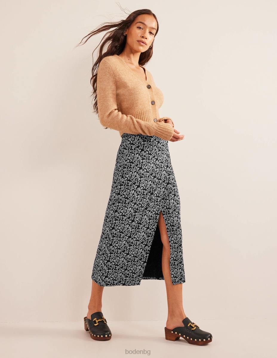 облекло Boden миди пола от джърси със странични разцепки черна и абстрактна лоза Жени LL682516