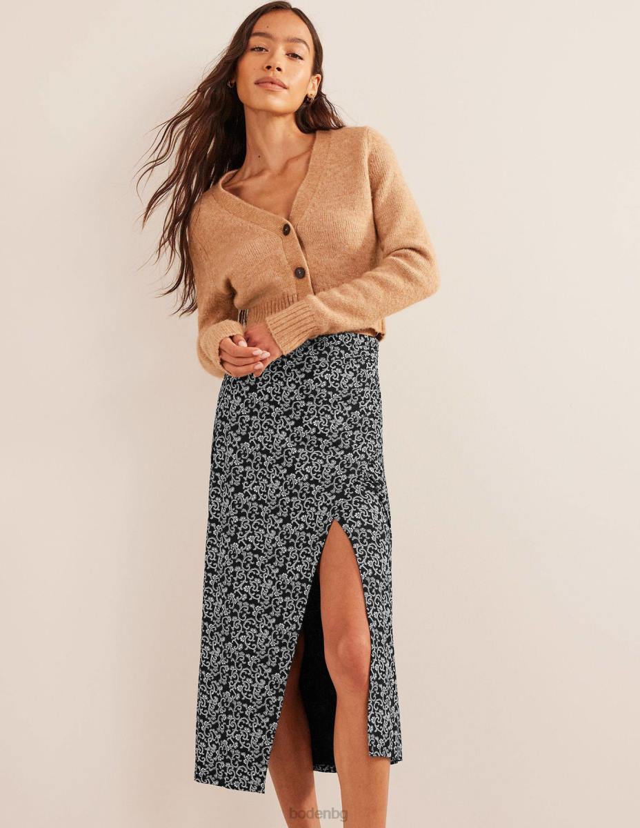облекло Boden миди пола от джърси със странични разцепки черна и абстрактна лоза Жени LL682516