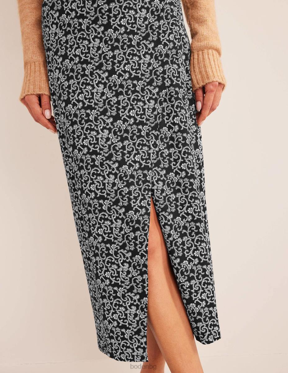 облекло Boden миди пола от джърси със странични разцепки черна и абстрактна лоза Жени LL682516