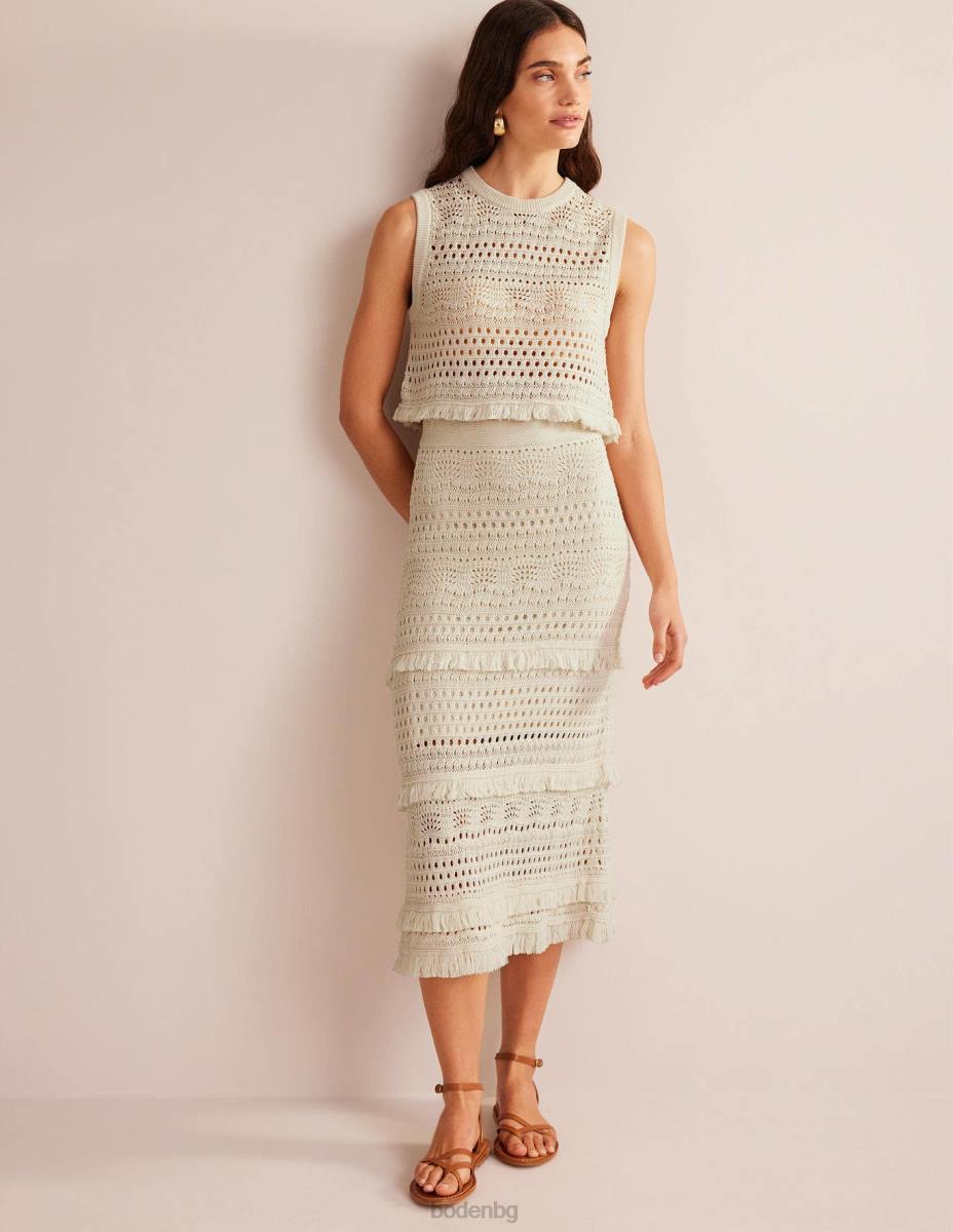 облекло Boden плетена пола с ресни на една кука топла слонова кост Жени LL682532