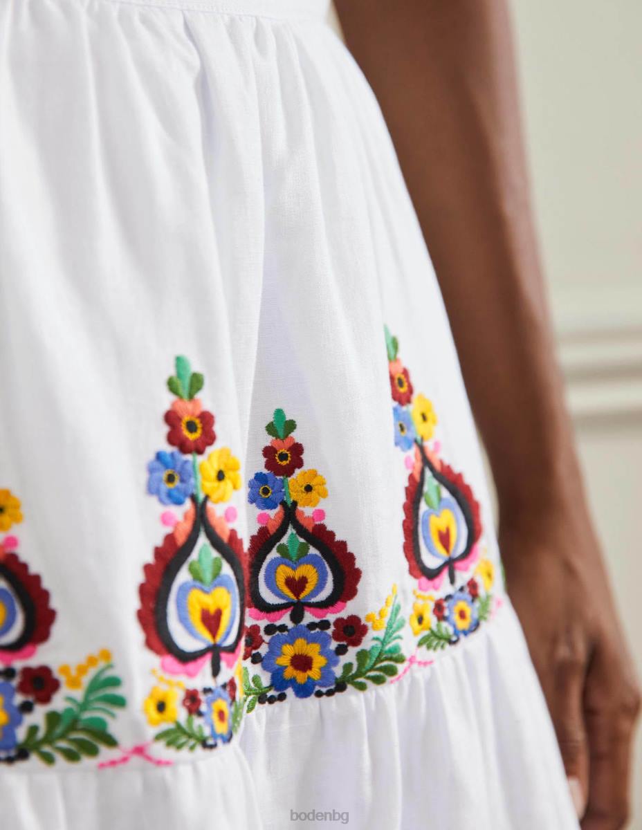 облекло Boden бродирана ленена мини пола бели бродирани Жени LL682548